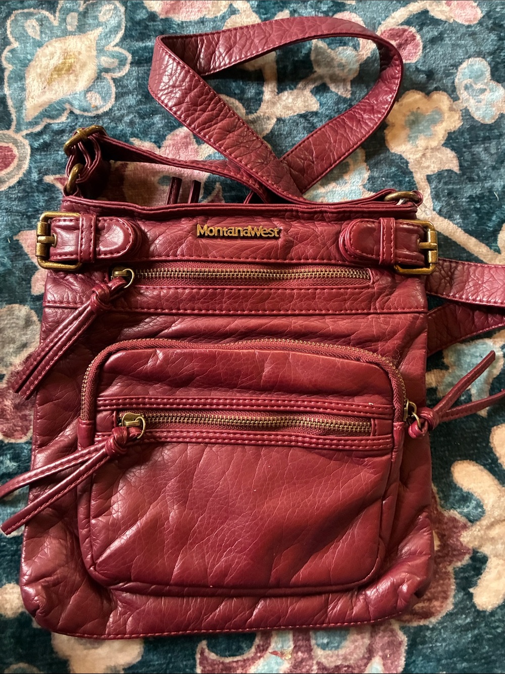 Montana West Select Burgundy Washed Leather Crossbody Bag